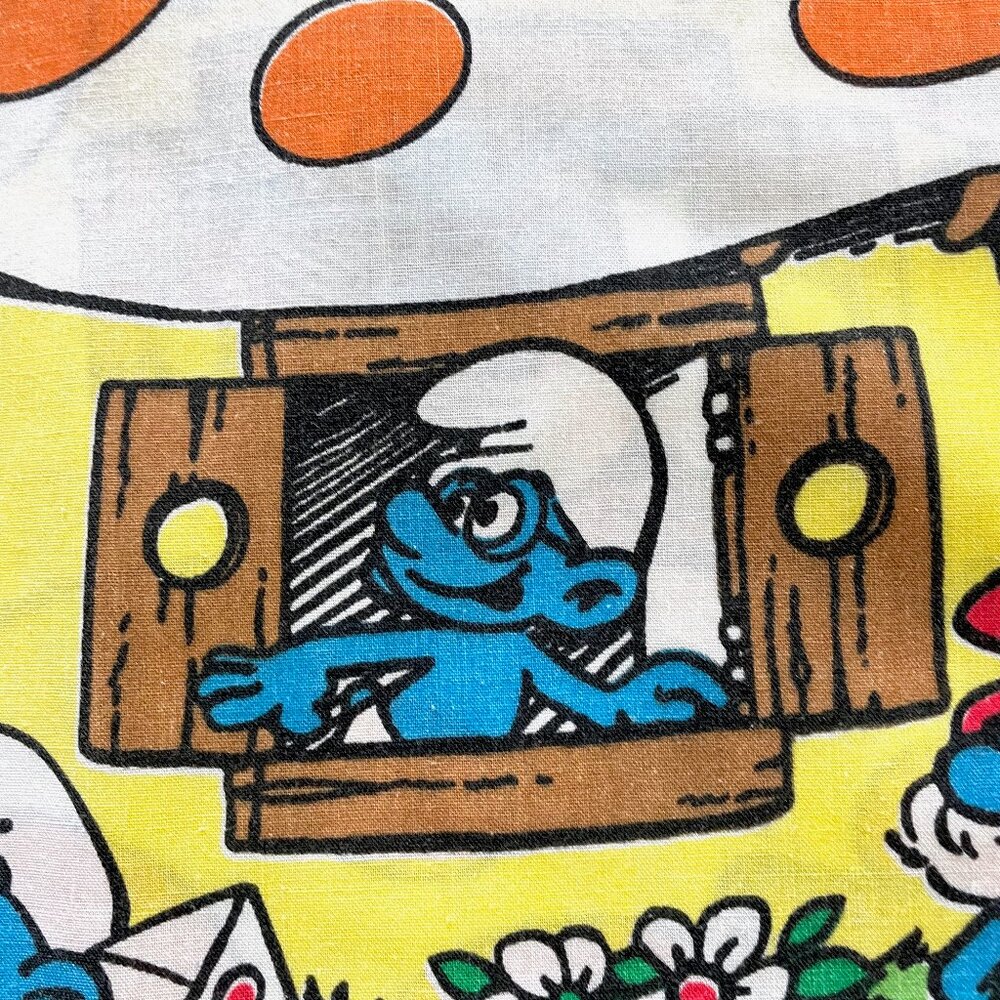 Vintage 1980s Smurf Sheet Set w Fitted Bottom + Flat Top + Pillowcase Peyo Retro - Picture 14 of 14